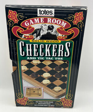 Totes Game Room Solid Wood Checkers Tic Tac Toe Folding Board Game